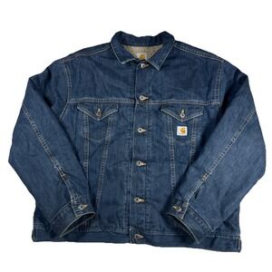 Carhartt Denim Jacket Mens 2XL Sherpa Fleece Lined Trucker Workwear J292 ABL